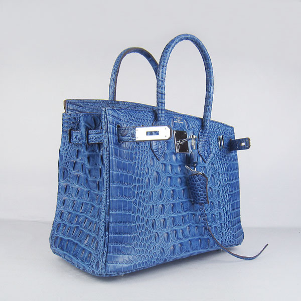 Replica Hermes Birkin 30CM Crocodile Head Veins Bag Dark Blue 6088 On Sale - Click Image to Close